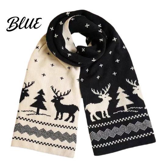 Winter Warm Knitted Scarf for Women Reversible Fair Isle Snowflake Reindeer Holiday Scarf Soft Long Wrap Christmas Festive Accessories Elk