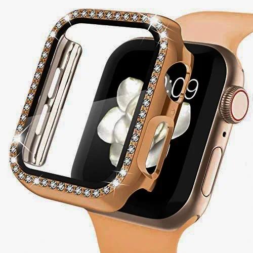 Cover For Apple Watch Case 44mm 45mm 41mm 40mm 38 42mm Bling Diamond bumper+Screen Protector Glass Iwatch Series 9 8 7 5 6 4 SE