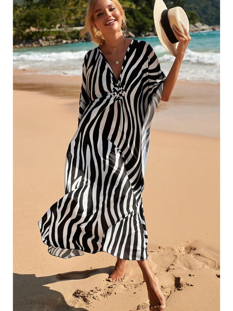 Evropský a americký styl volné plážové šaty: Krytí ve větších velikostech pro ochranu před sluncem a dovolenou u moře