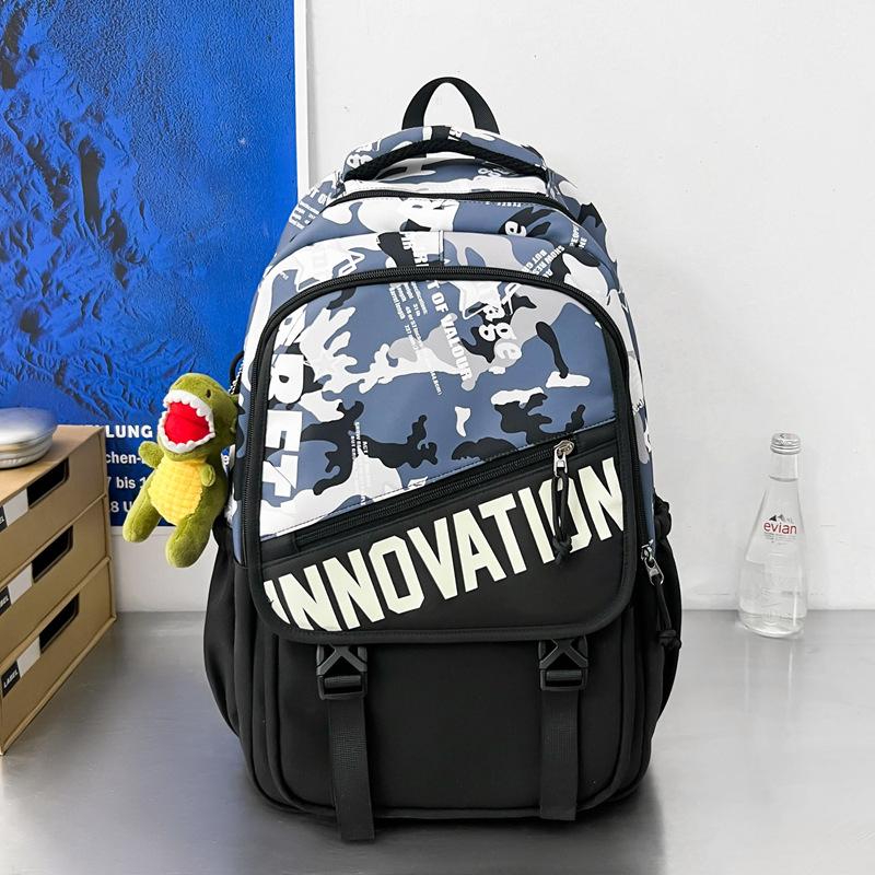 Schoolbag Japanese ins trendy cool American retro contrasting colors versatile large-capacity schoolbag male junior high school student backpack