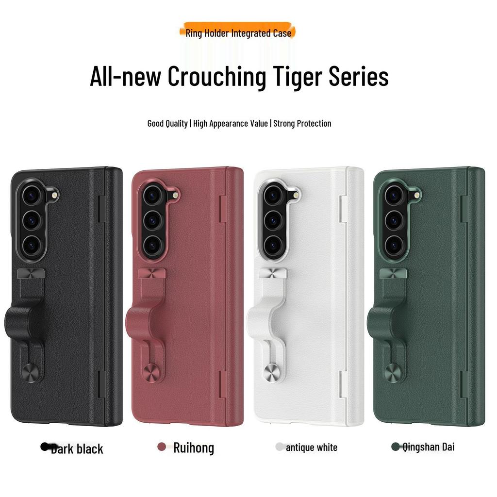 Samsung Fold6 Case with Stand: Protective PC Shell, Integrated Leather, Wrist Strap