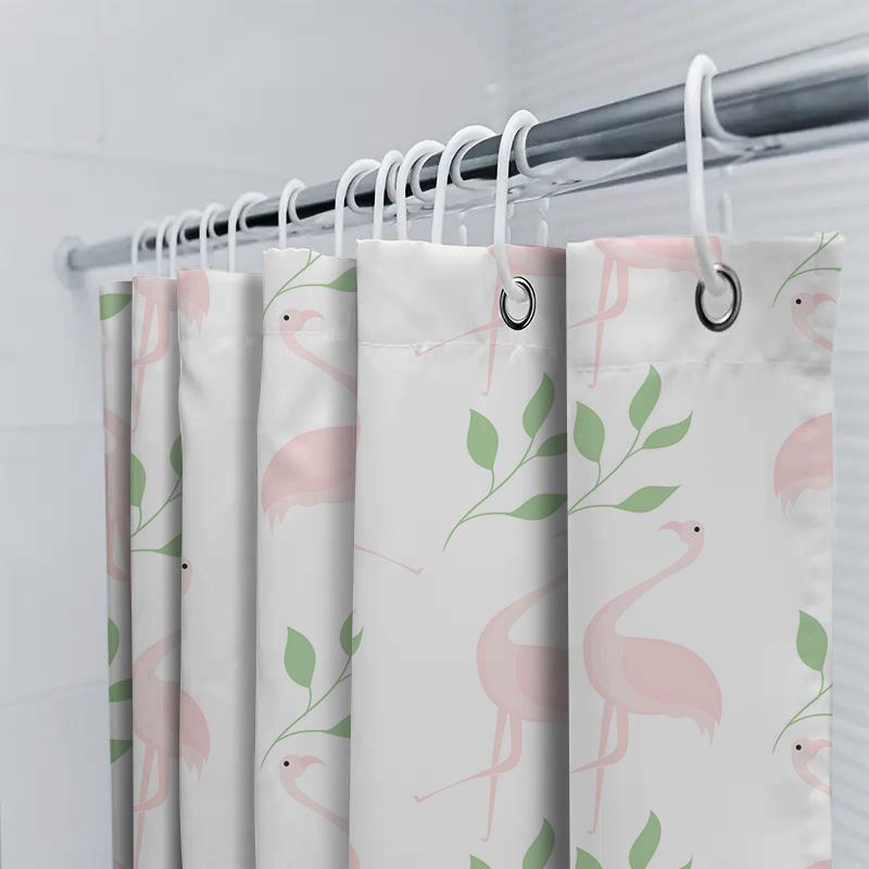 Modern Pink Swan Leaf Shower Curtain For Bathroom Decor Water-Resistant Fabric With Hooks 72 X 84 Inches Long