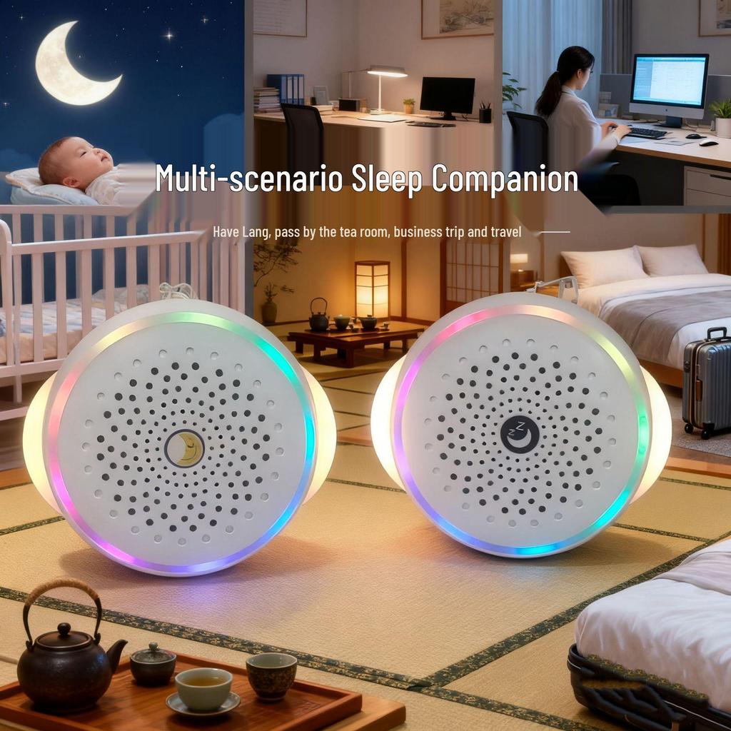 Handheld Smart White Noise Device with Natural Sounds, Stress Relief, Baby Soothing, and 7-Color Light.