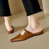 Fashion 2025 New Summer Women Mules Genuine Leather Women Shoes Square Toe Chunky Heel Shoes Cover Toe Slingback Sandals Slippers