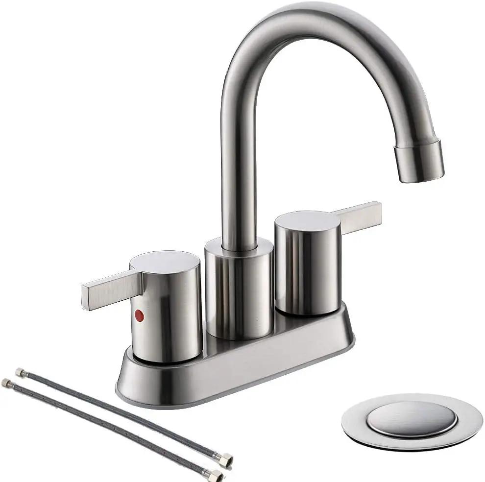 2 Handle Centerset Matte Black Lead-Free Modern Bathroom Faucet, 4 Inch 360 Swivel Spout 2-3 Hole RV Bathroom Vanity Sink Faucet