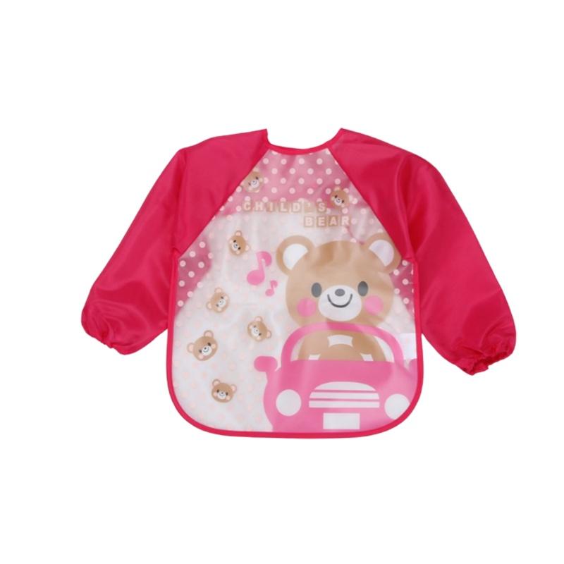 Cute Waterproof Cartoon Baby Feeding Apron With Long Sleeves For Toddler Weaning