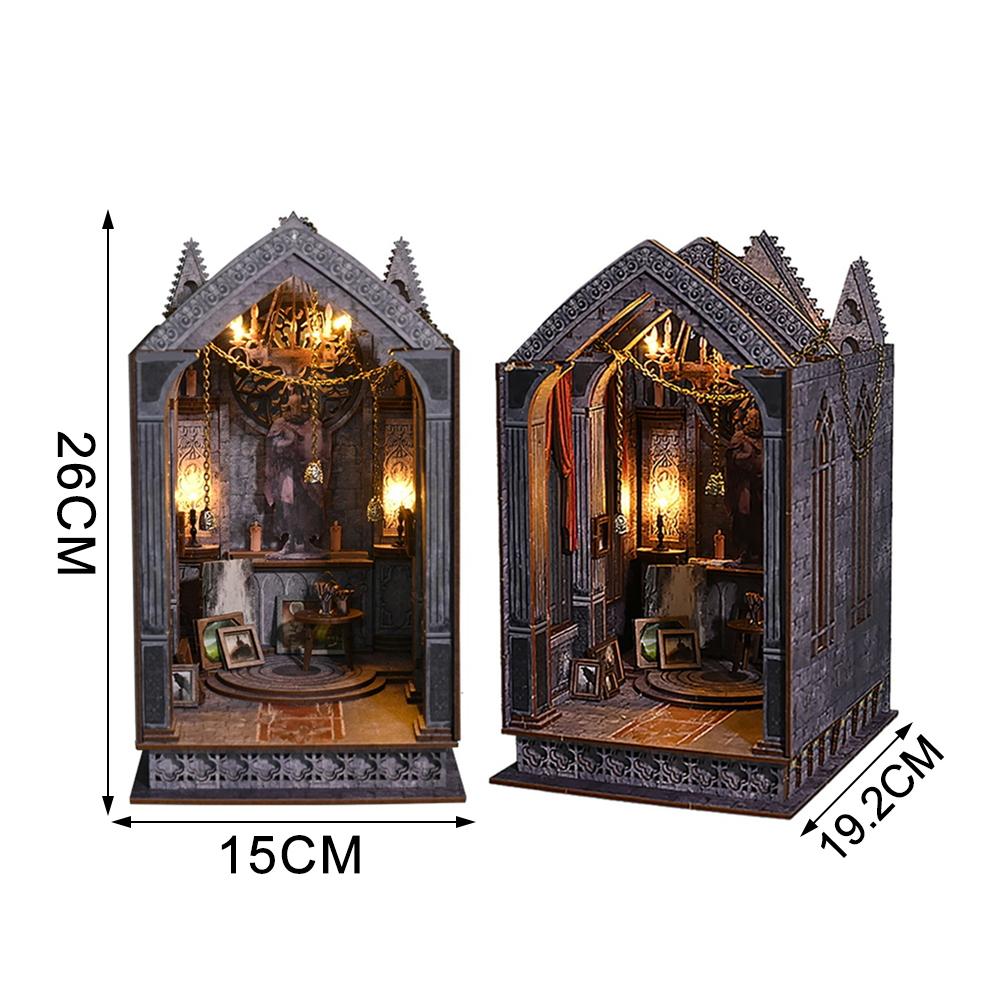 

NEW Retro Gothic DIY Wooden Book Nook Shelf Insert Miniature Kits Bookshelf Home Bookend Decoration For Adult Handmade Gifts