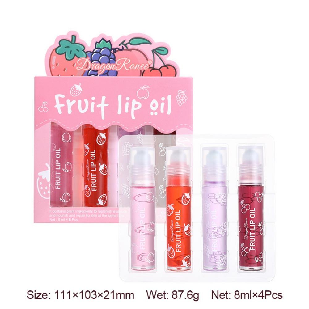 Lip Oil Four Sets of Boxes Moisturizing and Moisturizing Fluid, Water Supplement, Roller Mouth Oil, Dry Cracks, Colorless TransparencyMakeup