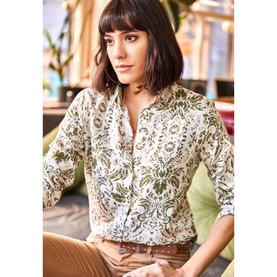 Women's Ecru Khaki Patterned Shirt