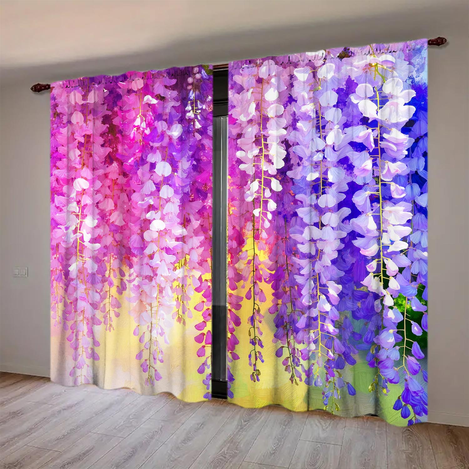 

Panels Beautiful Wisteria Oil Paintin Curtains Versatile Design Suitable Any Style Creating Peaceful Living Space Made Of Polyester W100*H70(CM)-Hooks&1PCS