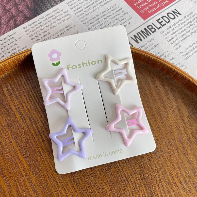 

Заколка для волос Dopamine Star для девочек - детская заколка для волос с боковой челкой и ломкими волосами Stars 4 BB clips розовый/фиолетовый