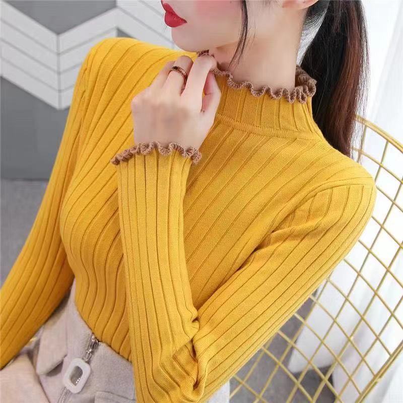 Herbst/Winter Dicke Strickwaren Damen Rollkragenpullover Kurz Slim Gestrickter Pullover
