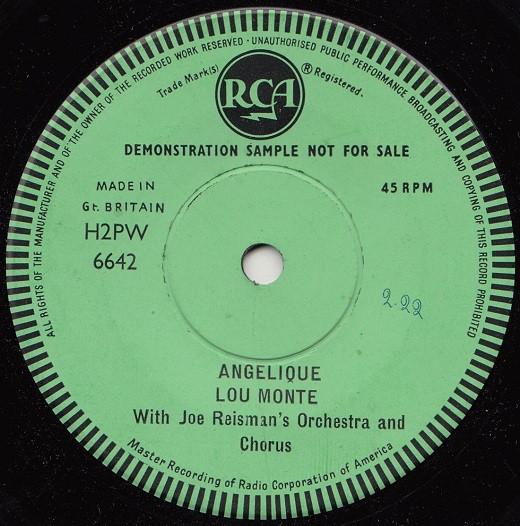 

7inch Record LOU MONTE - Angelique H2PW6642PROMO RCA 1958 UK Pop Used