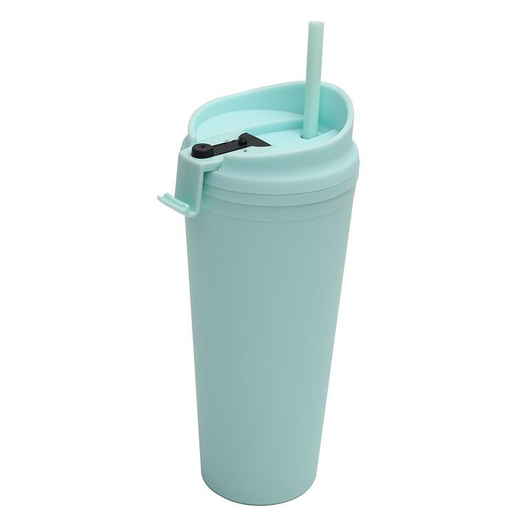 24oz Colorful Double Layer Plastic Fitness Mug Large Capacity Straw Outdoor Mug Gift Cup with Lid ,wholesale Custom