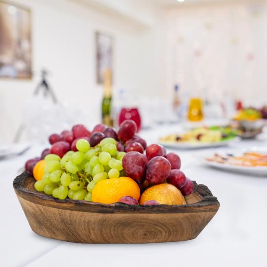 Divit Shilp Natural Wooden Tray, Serving Bowl for Salad, Veggies and Fruits, Large Deep Tray for Family, Party (Heart Bowl Bark Edge)