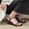 Fashion SUOJIALUN 2025 Summer New Brand Women Sandal Fashion Narrow Band Ladies Elegant Gladiator Shoes High Wedges Heel Pumps Shoes