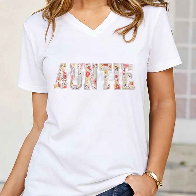 

Auntie Boho Wildflower Printed Tshirt Floral Design Women Tshirts Aunts Club Shirt Gift for Women Fashion Casual Vneck Tops S