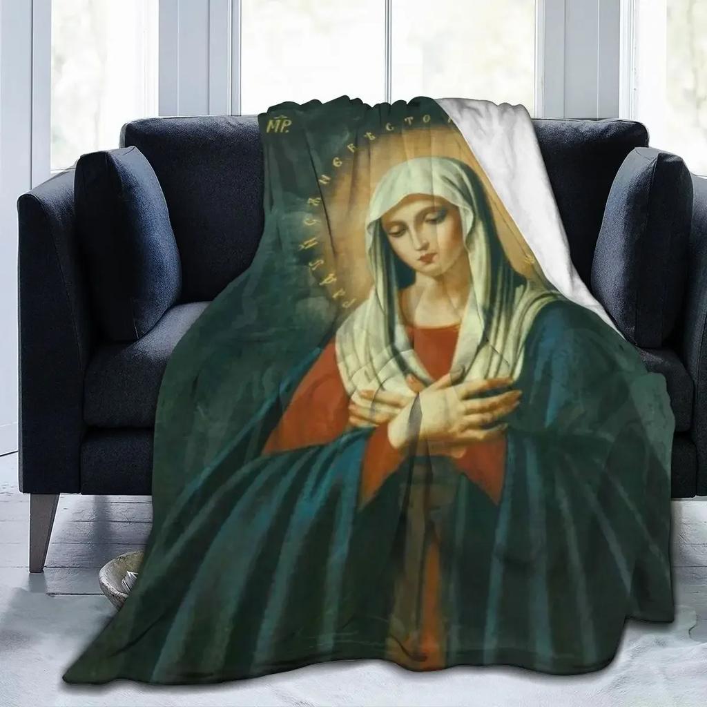 Virgin Mary Blanket Our Lady of Guadalupe Flannel Blanket Warm Gifts for Mom Cozy Fuzzy Throw Sofa Couch Bedding Living Room