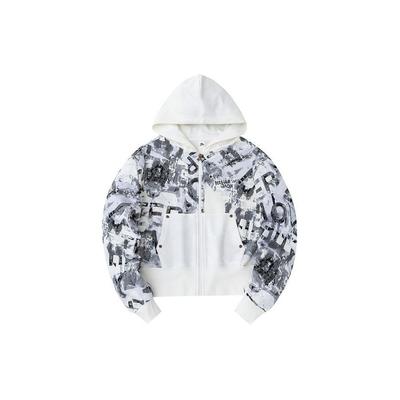 Full Print Letter Zipper Hooded Loose Jacket Women Jacket Pure-White 162418719-2