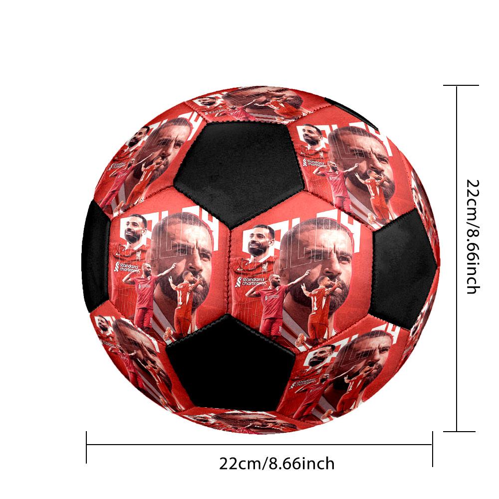 Salah Printed Size 5 Soccer Ball, Machine-Stitched PVC, Durable & High Bounce, All Ages Fit, fan merchandise, matches & outdoor use.