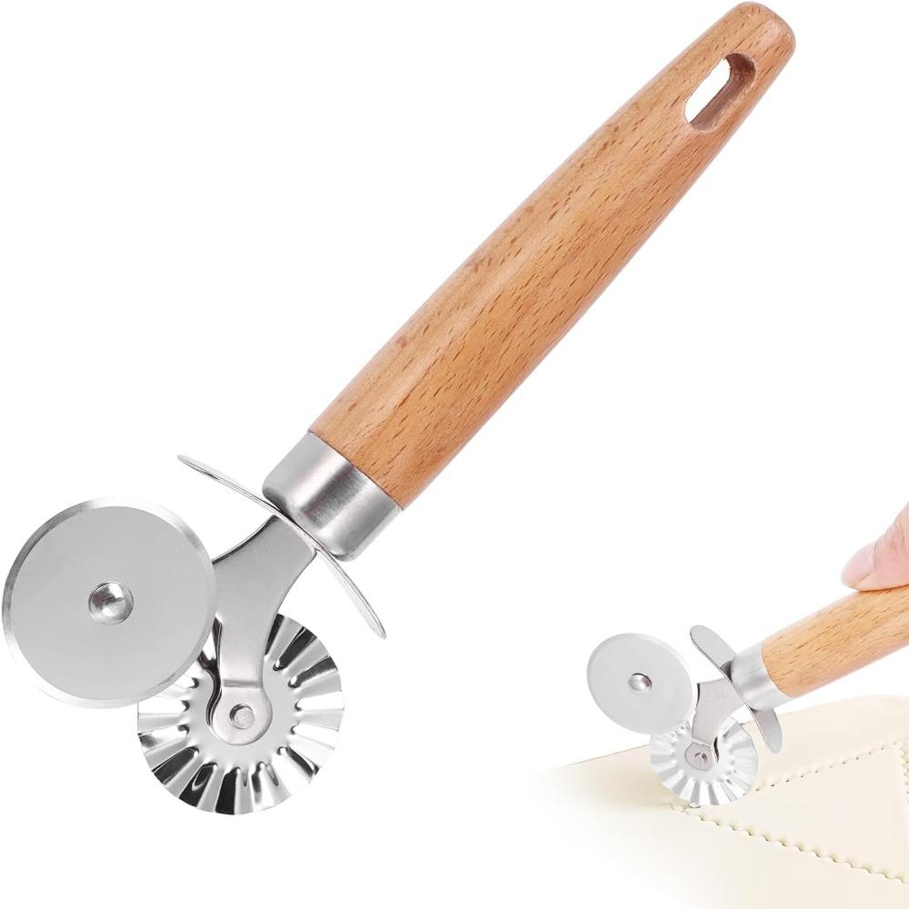 2 in 1 Biscuit Embossing Rolling Wheel Double Wheel Pasta Cutter Ravioli Mold Baking Tool