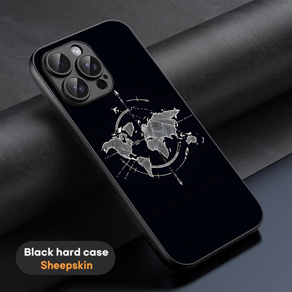 Travel Inspired Plane Patten Design Phone Case For iPhone 16 15 14 13 12 11 Plus Pro Max Limited Black Hard Case Sheepskin
