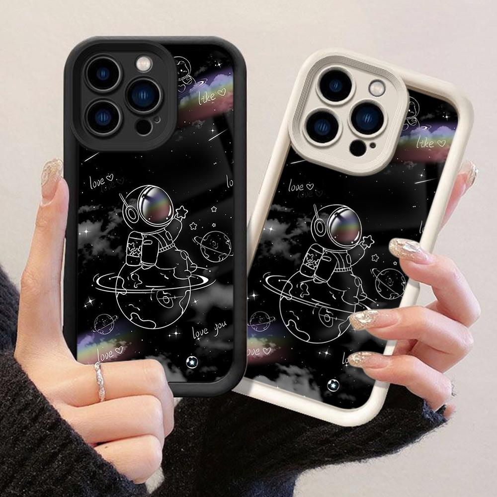 JT201 Cute Astronaut Space Moon for iPhone 17 16 15 14 Pro Max Samsung S26 S25 Ultra A17 A16 A07 A56 Xiaomi 15T Redmi 15c 14C Note 13 Soft TPU Case