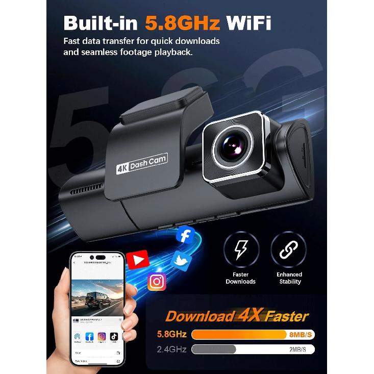 4K Triple Dash Cam GPS Front Inside and Rear 3CHs WiFi Car Camera with APP Control Night Vision 24H Parking Mode Loop Recording