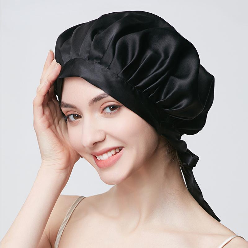 Bonnet de nuit en pure soie pour femmes Casquette de nuit en soie naturelle de luxe Bonnets de nuit Protection des cheveux Turban Head Wraps