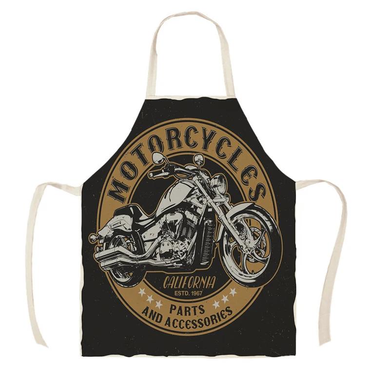 Retro Motorcycle Poster Kitchen Apron Art Letter Printing Riding Cotton Linen  Men's Household Cleaning Tools