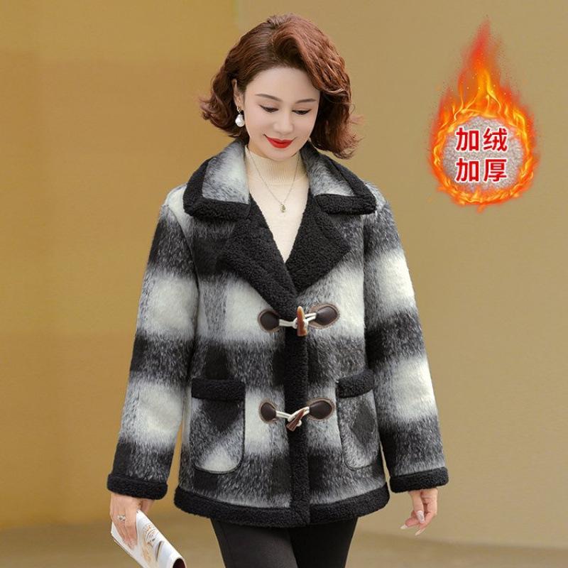 

Зимнее плюшевое толстое шерстяное пальто новое женское клетчатое пальто большого размера теплое пальто 5XL [recommended 150-80kg]