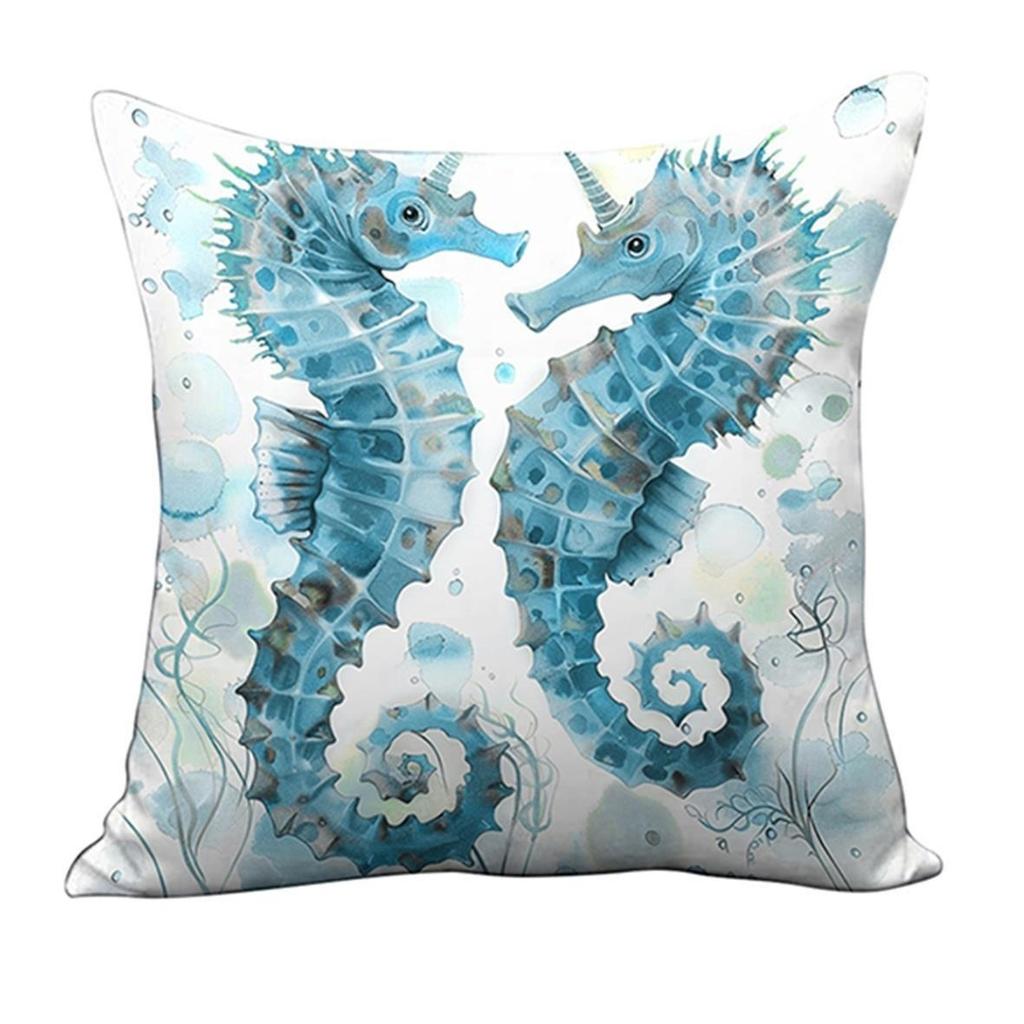 Home Decor Oceanic Creatures: Seahorses, Starfish & Turtles Pattern Cushion Cover Suitable for Sofa Bedroom Car Pillow Cover