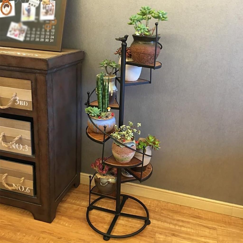 Decor Stair Shape Spiral Plant Stand for Holds 8-Flower Pot, Flower Pot Holder Planter Organizer Shelf, Multiple Rack Wrought Iron Plant Shelf for