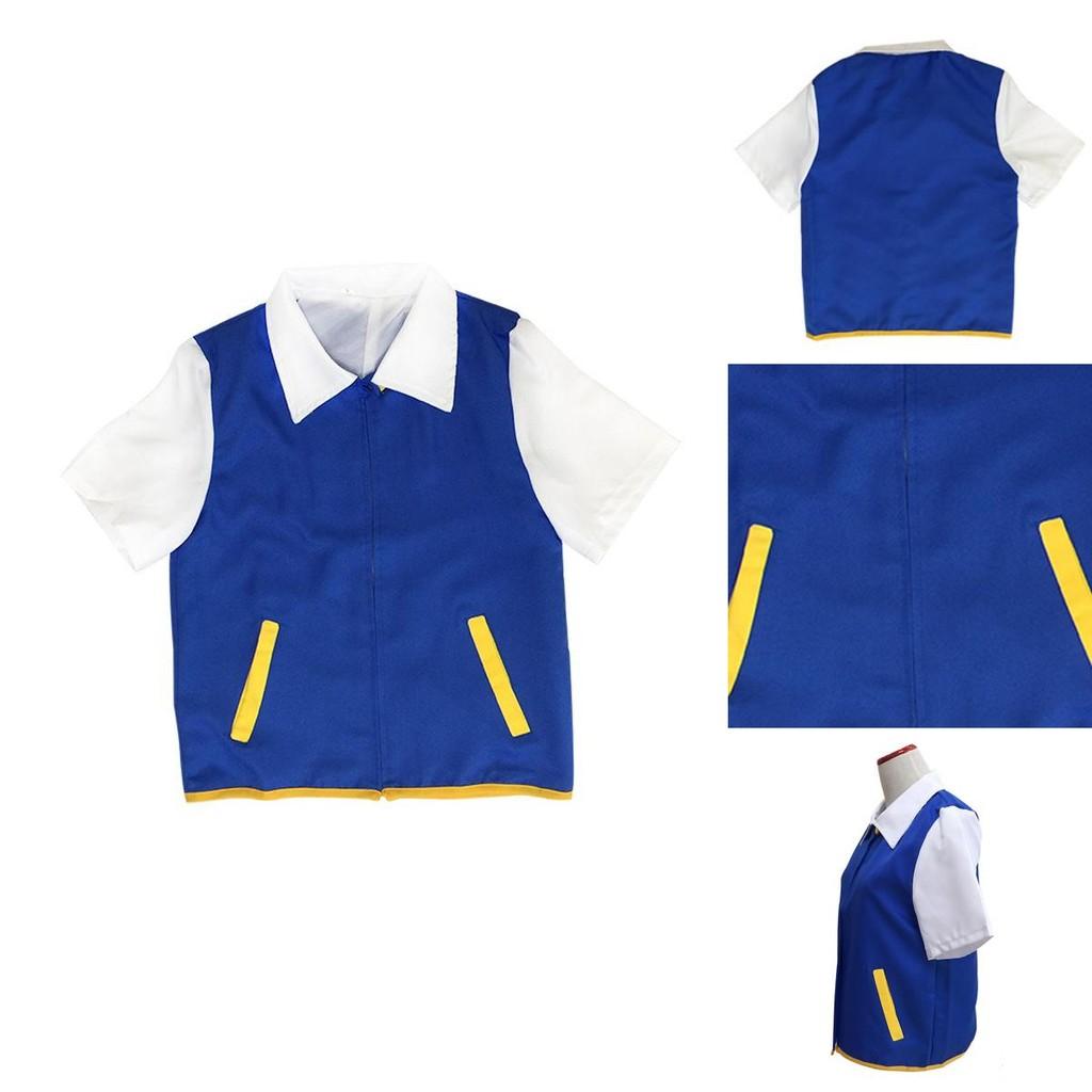 Pokemon Ash Ketchum Cosplay Costume Full Set Adults Jacket Gloves Hat Halloween High Quality Elastic Soft Polyester Material