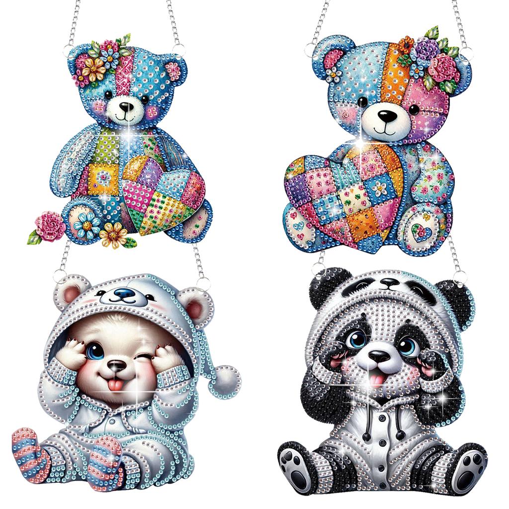 4pcs Flower Animal DIY 2D Flat Diamond Painting Kits Hanging Diamond Art Kits Diamond Art Pendant for Home Decoration and Gift