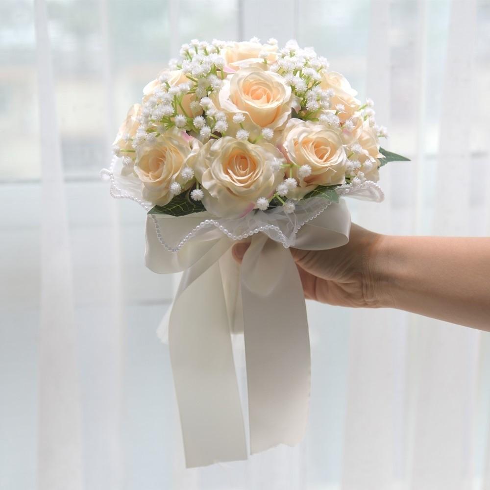 Fiori Artificiali di Seta Romantici Bouquet da Matrimonio Squisito Bouquet di Rose Bianche San Valentino