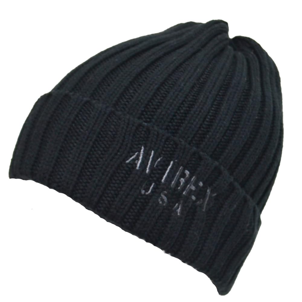 Avirex Double Knit Watch Cap with Embroidered Logo Numeral cm Black (JP, Size, 57.0 - 59.0 cm, [Double])