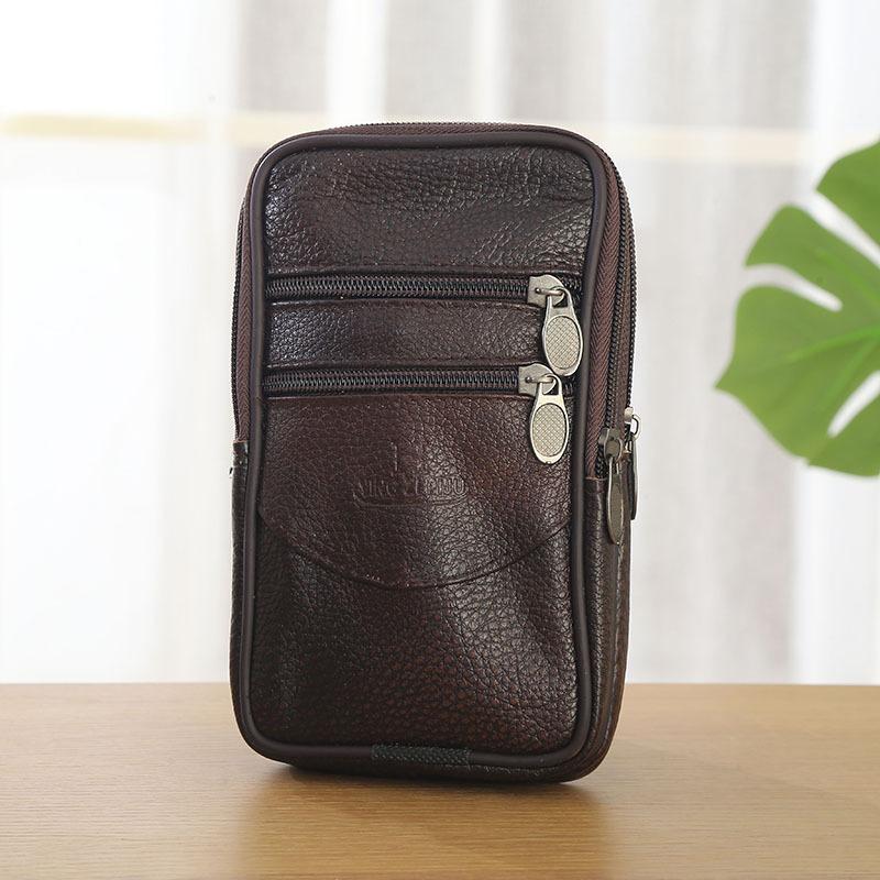 

Genuine Leather Multi-Pocket Waist Pack Large Belt Loop Phone Fanny Pack with Zippers Unisex Crossbody Utility Bag for Travel & Work A