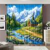 2pcs Blackout Curtains - Scenic Mountain Brook Landscape Print 100% Polyester, Rod Pocket Light Blocking Drapes for Bedroom Livi