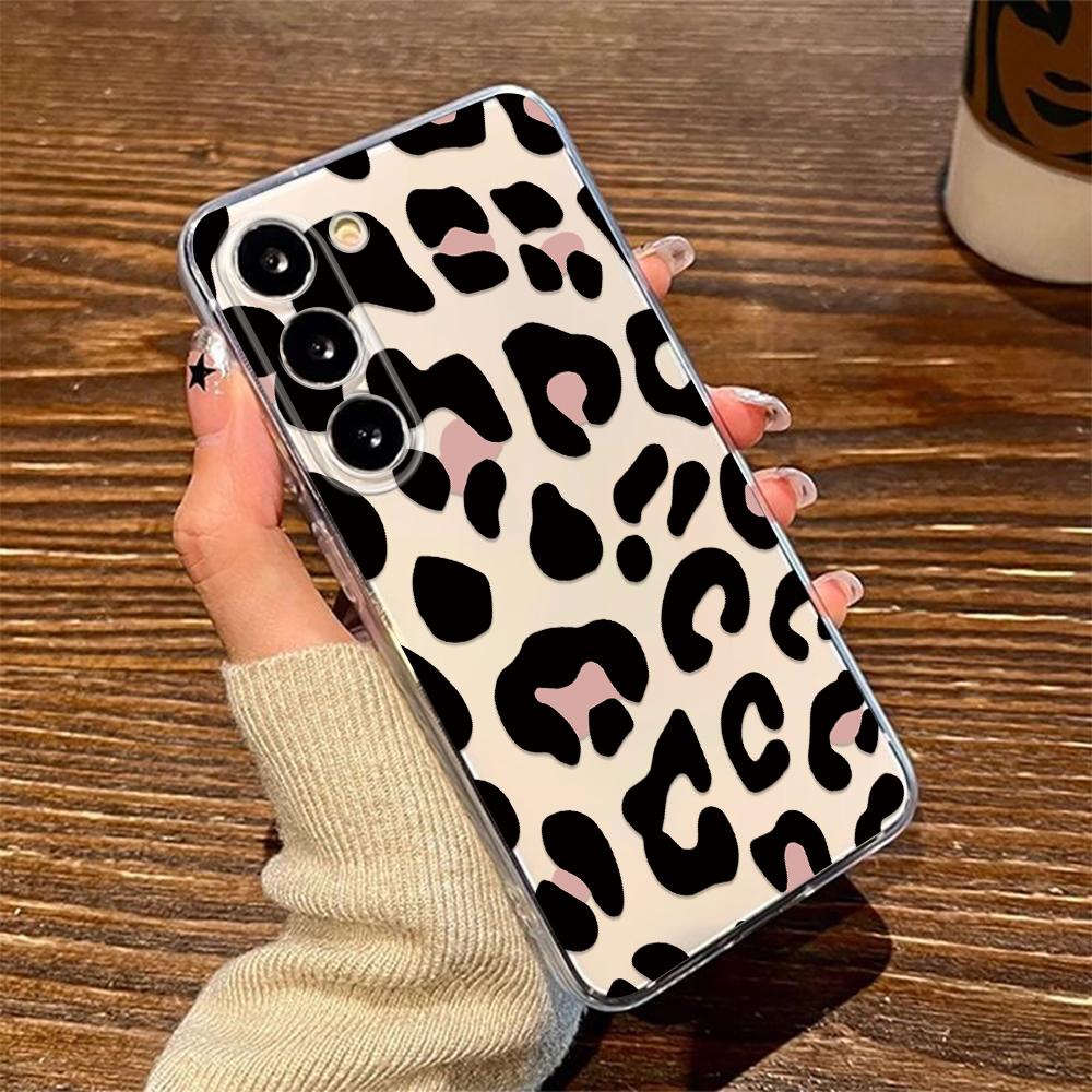 Phone Case For Samsung M33 5G A14 S23 S23 Plus S23 Ultra S23 Fe S24 Anti-Yellow Fashion Black Pink Leopard Print Silicone Cover