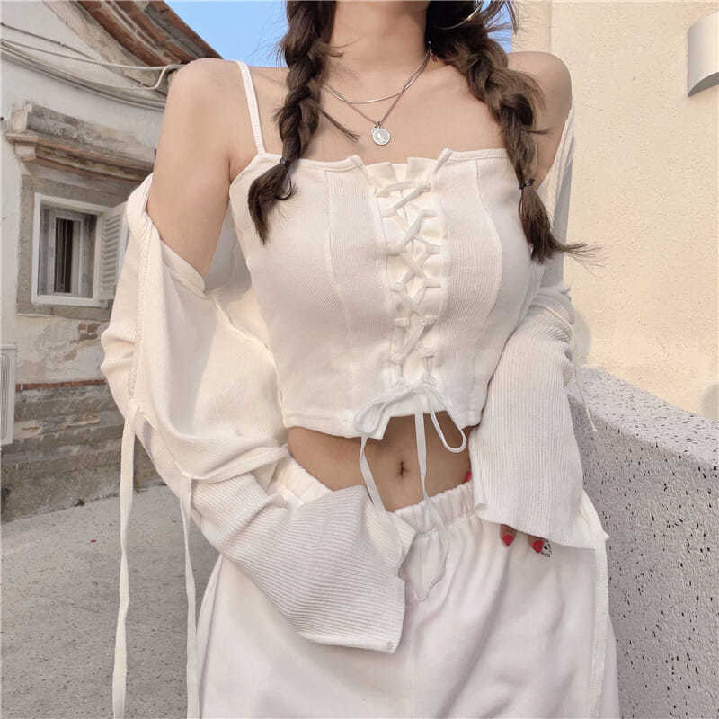 Blue Small Camisole Vest Women's Summer Strap Short Style Spicy Girl Design Sense Niche White Top