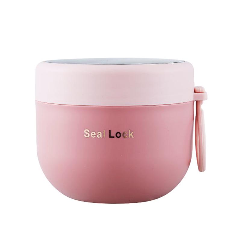 304 Stainless Steel Insulated Breakfast Cup with Lid & Spoon - Large Capacity for Porridge, Oatmeal, Milk; Portable for Students & Office Workers