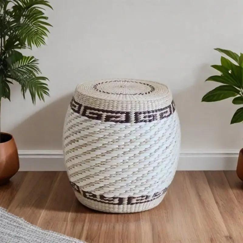 Round Rattan Ottoman Seat Cushion Handmade, Tatami Footstool, Tea Table Stool for Living Room, Low Height Chair