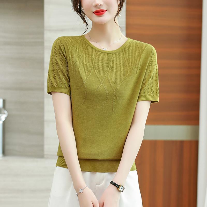 Summer Women's Knitted Shirts Short Sleeved T-shirts for Middle-aged Women Summer Clothes