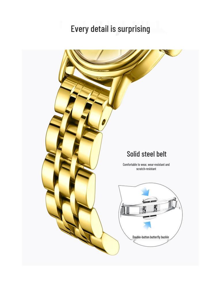 La Baoli Women's Exquisite Oval Dial Gold Steel Band Watch - Internet Celebrity Style