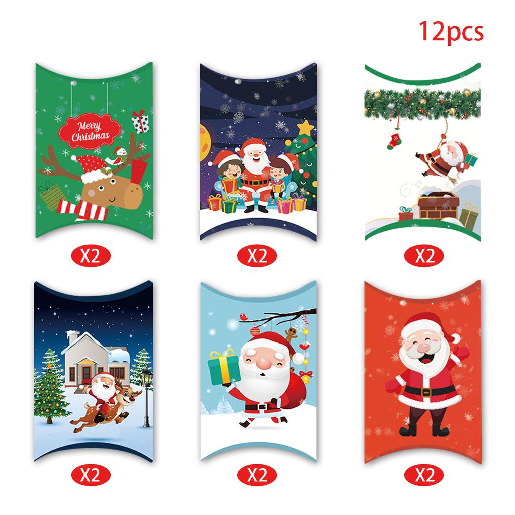 12/24pcs Christmas Pillow Shape Treat Candy Boxes Xmas Eve Cookie Gift Packaging Box 2025 Merry Christmas New Year Present Decor