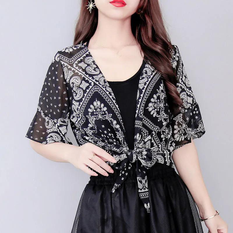 Printed Sun Protection Coat for Women Over Chiffon Top for Women Summer Short Shawl for Women Plus Size Coat Thin