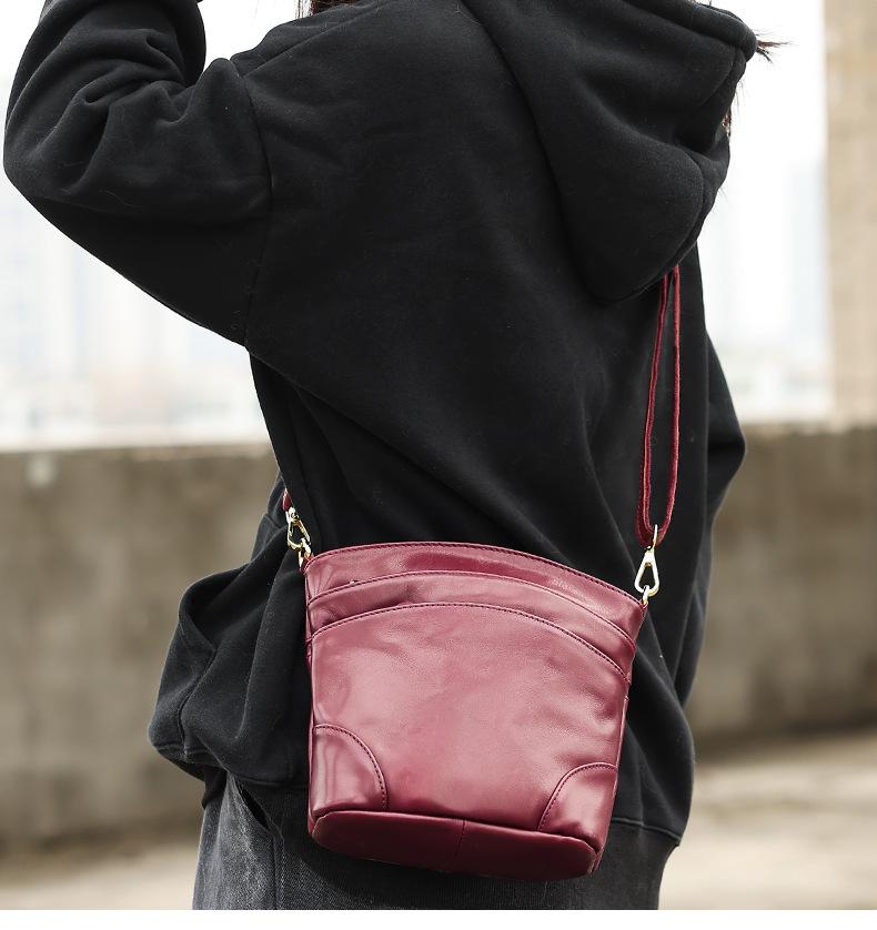 Multi-Pocket Genuine Leather Crossbody Bag for Women