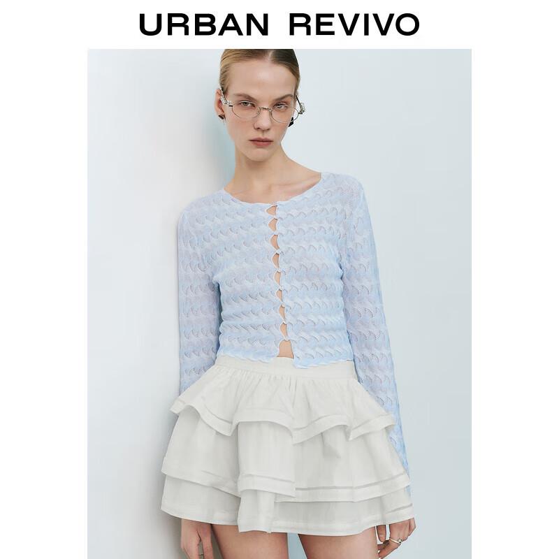 UR 2025 Spring Women's Wave Textured U-Neck Slim Knit Cardigan