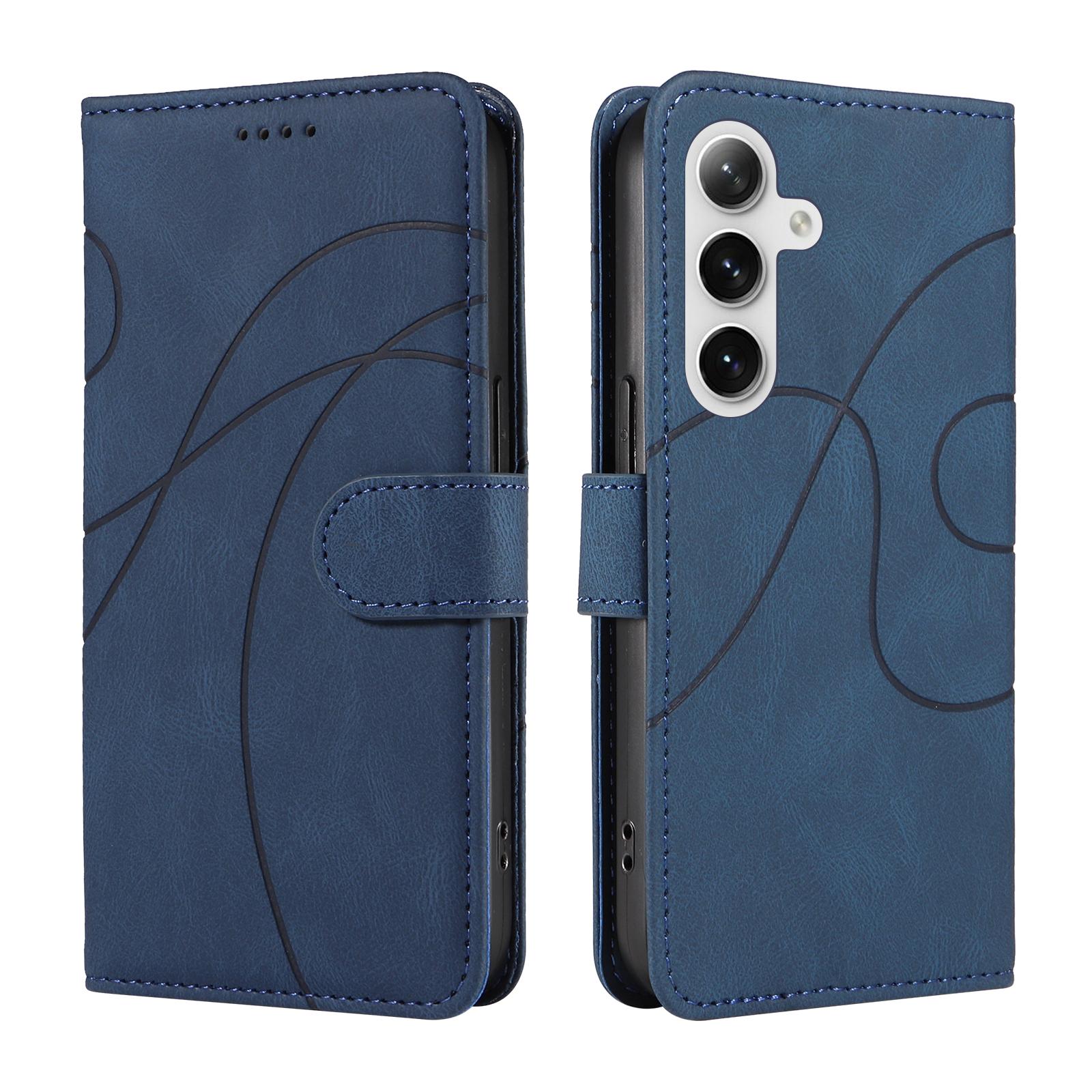 

For Samsung Galaxy S24+/Galaxy S25+ Wallet Case Leather Phone Cover Stand with Curved Line Design - Black C